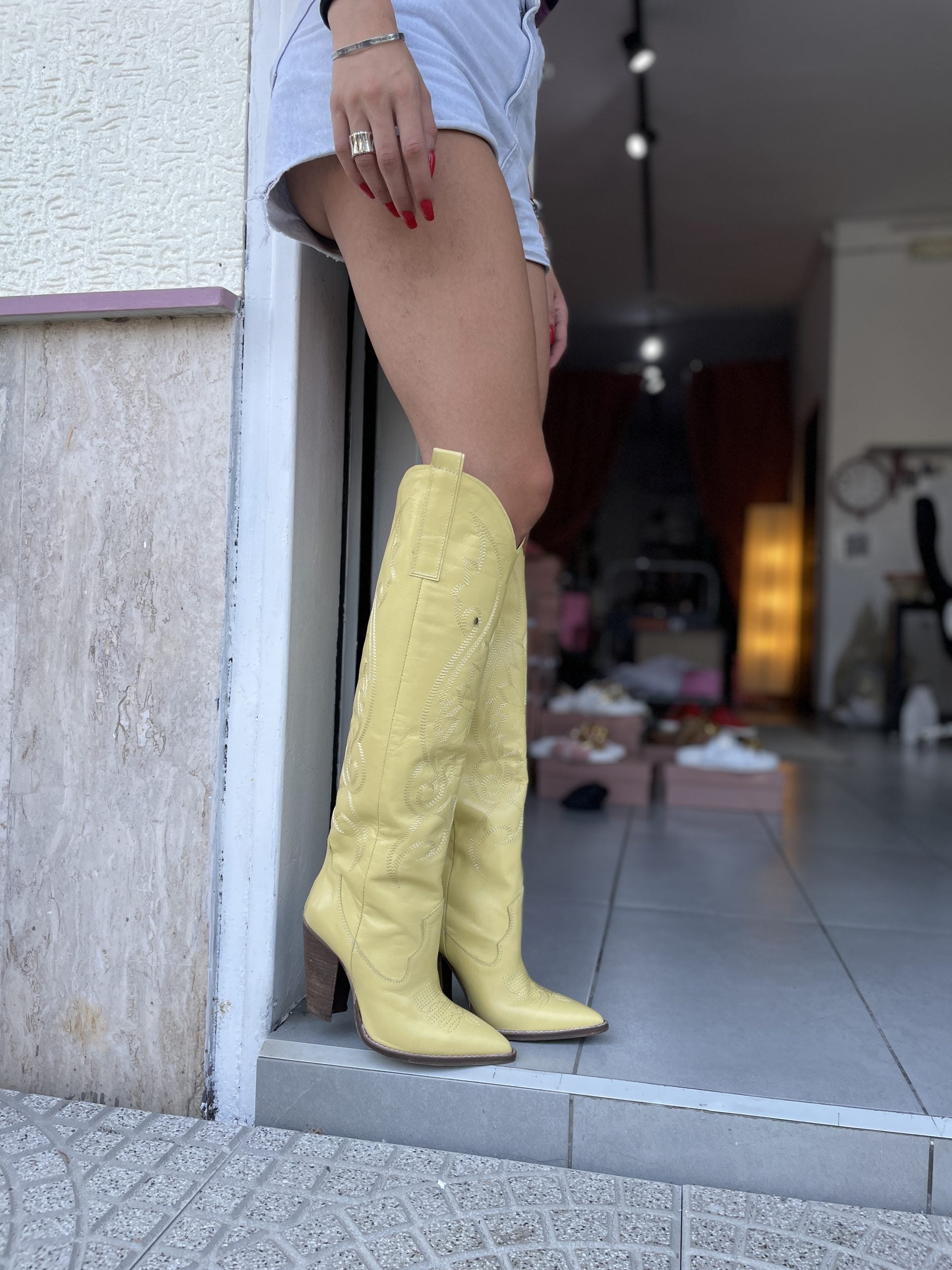 Cecilia ricamo Pelle lime