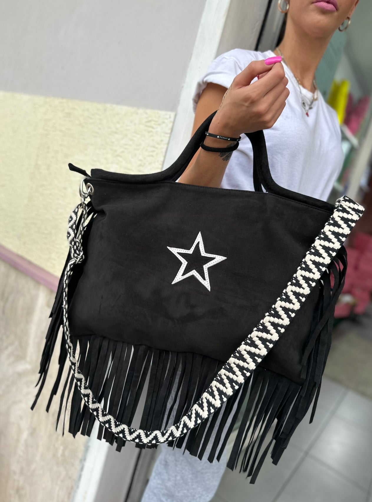 Bolso Jumbo Star de ante negro