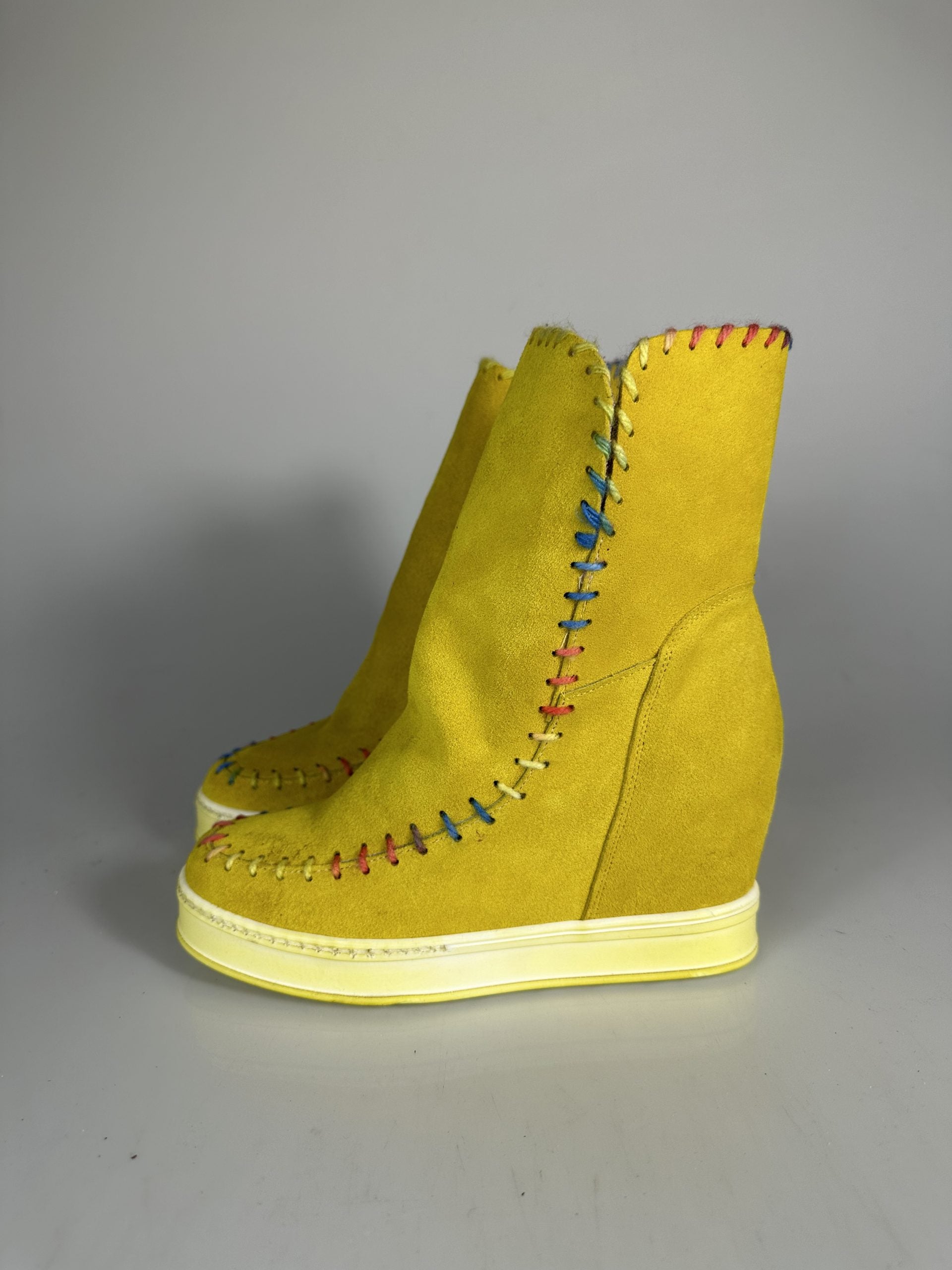 Louu camoscio giallo cuciture multicolor