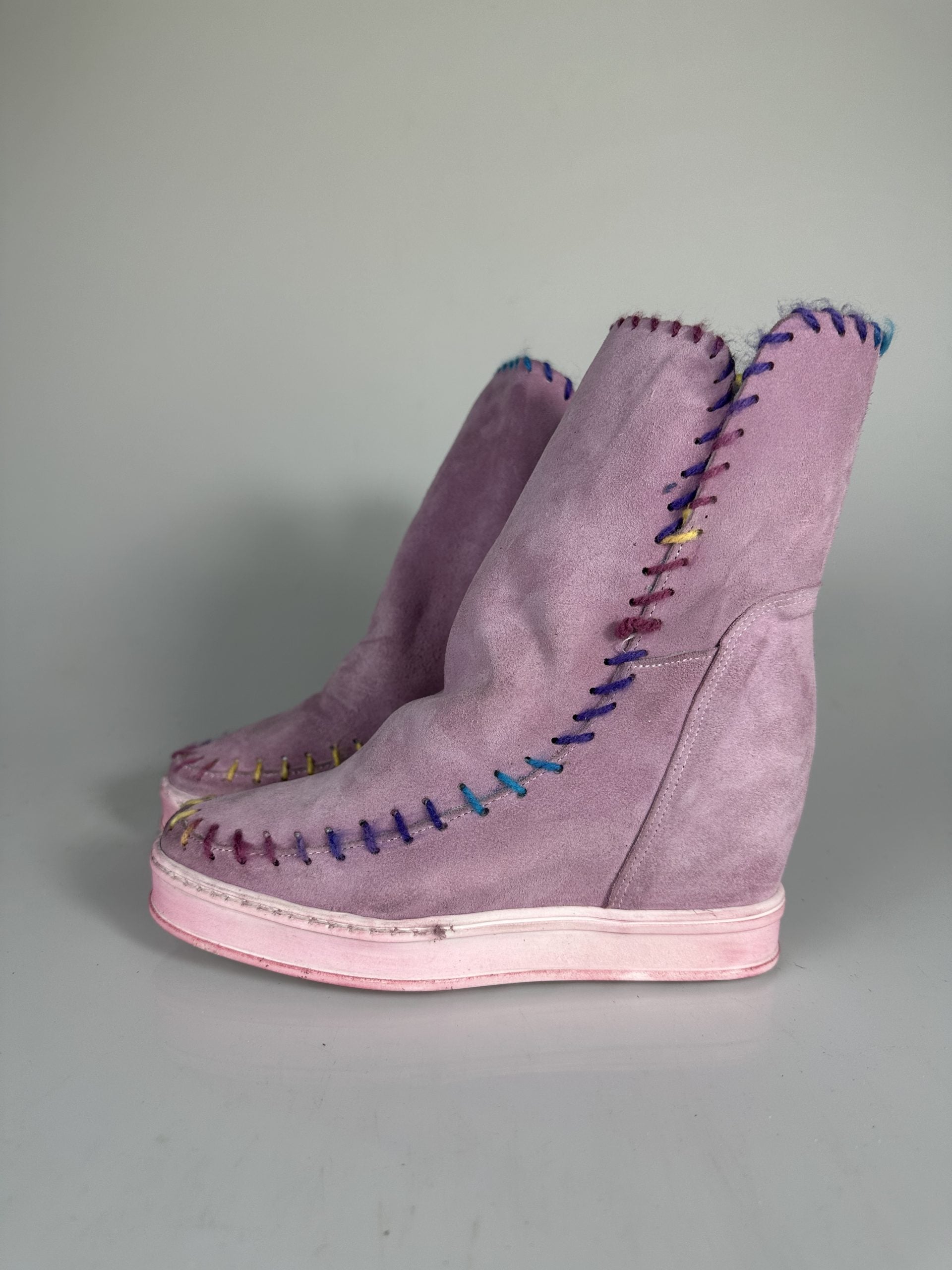 Louu camoscio rosa cuciture multicolor