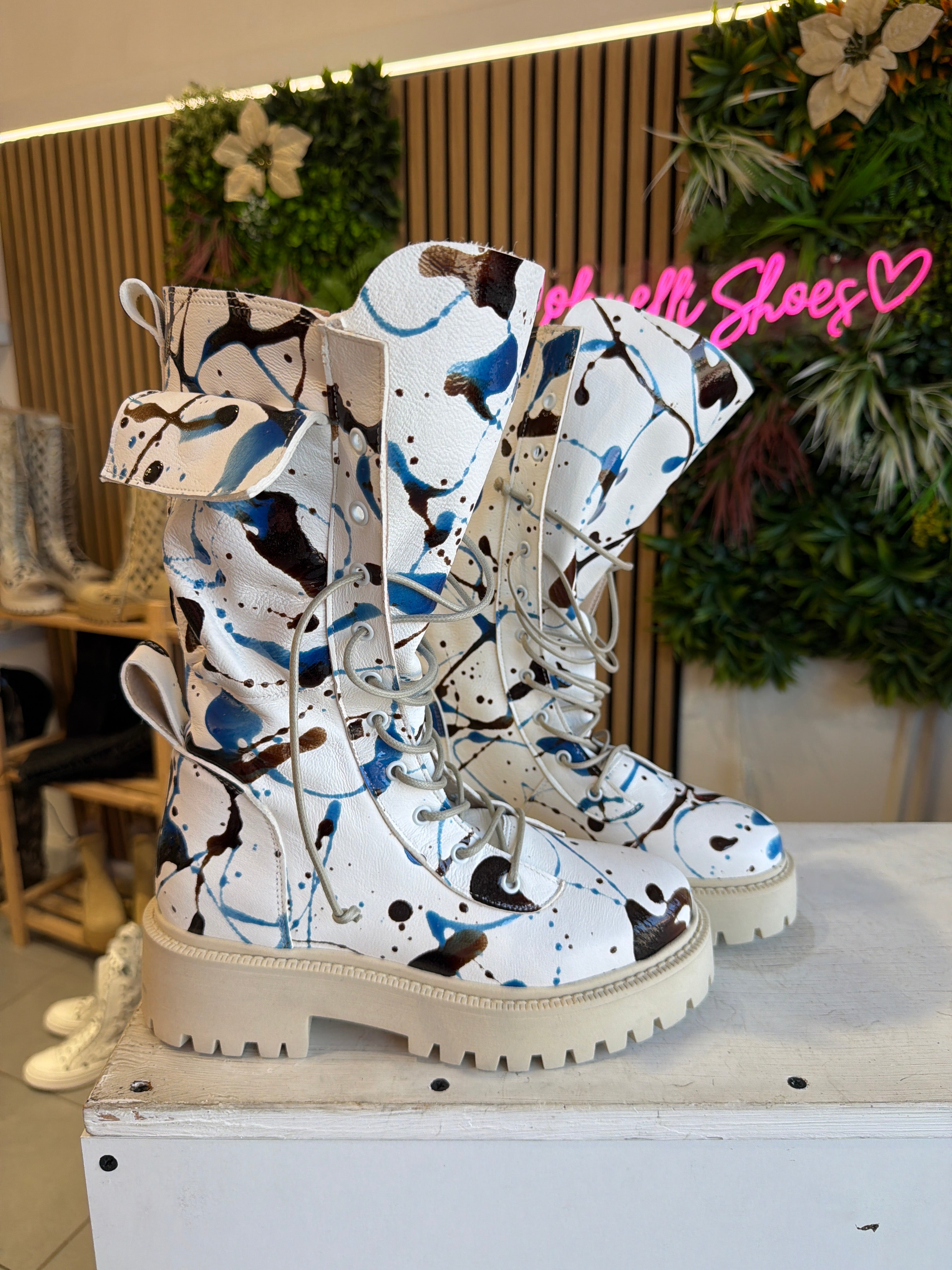 Anfibio ginny pelle bianco splash blu