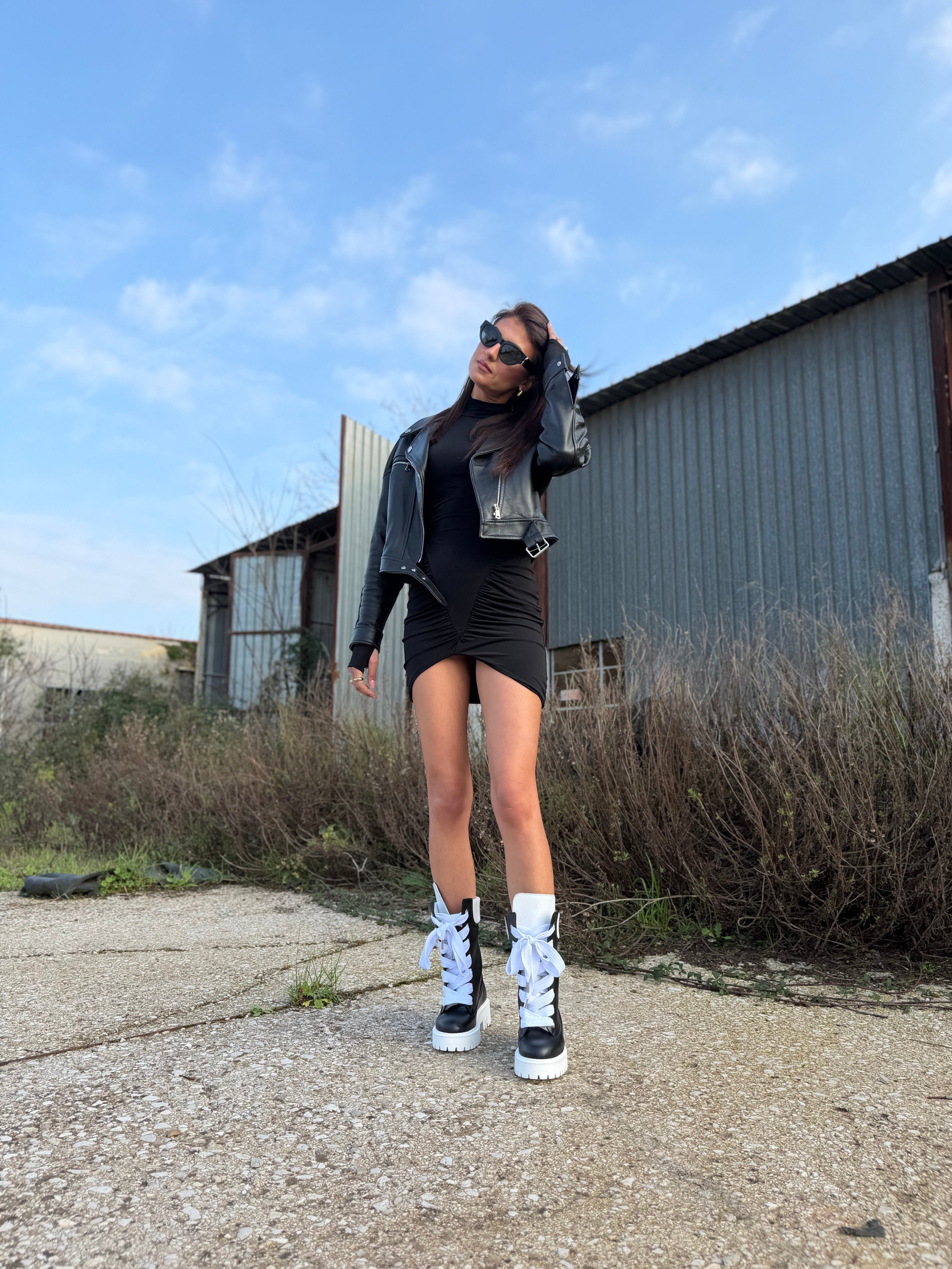 Anfibio ginny Bump pelle nero suola bianca