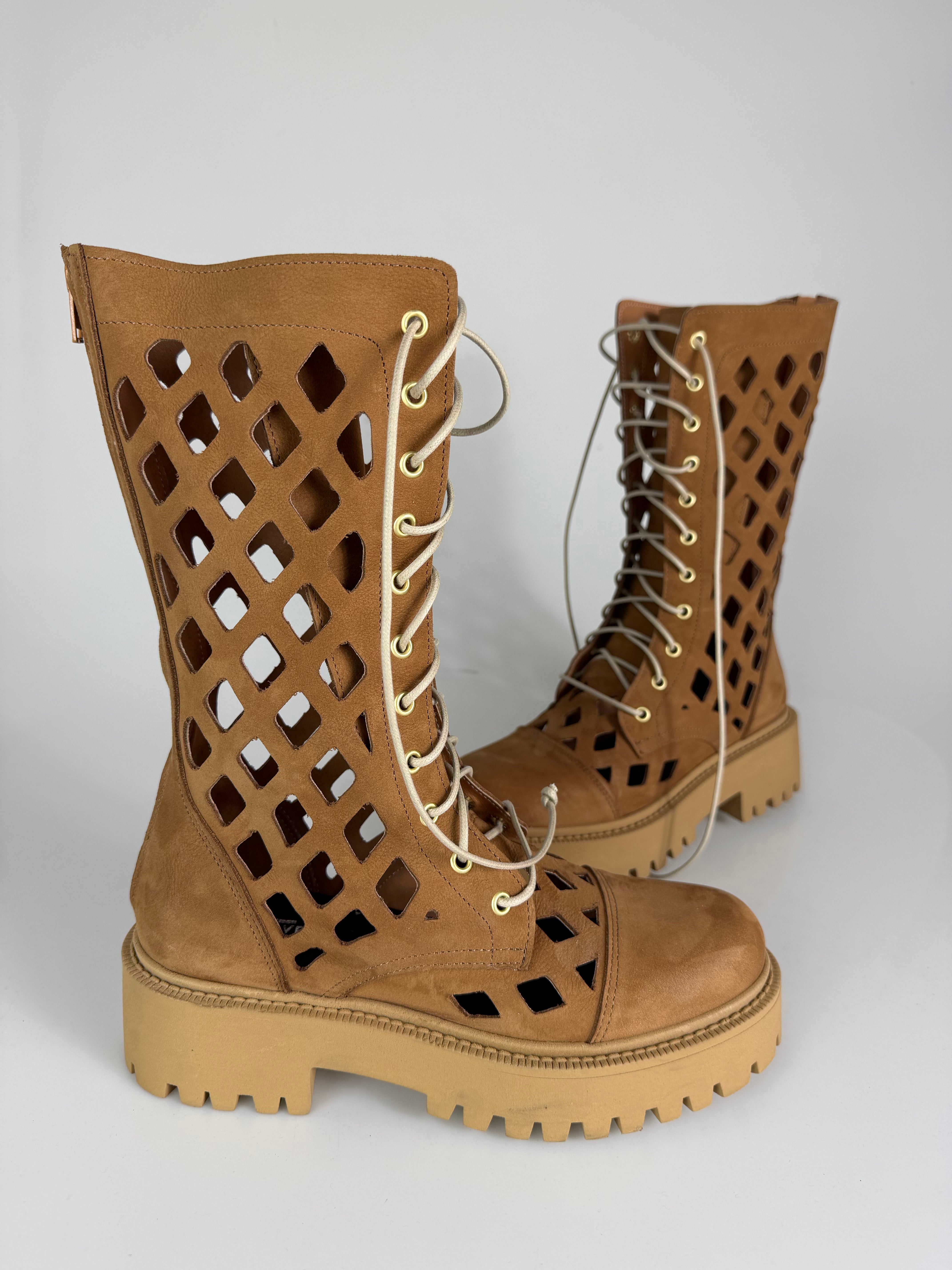 Anfibio ginny mid rete pelle cuoio