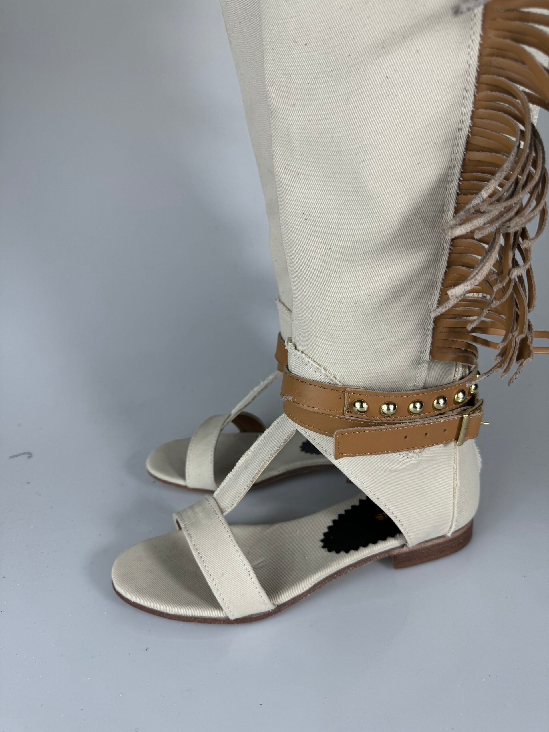Treviso177 canvas beige rip pelle cuoio