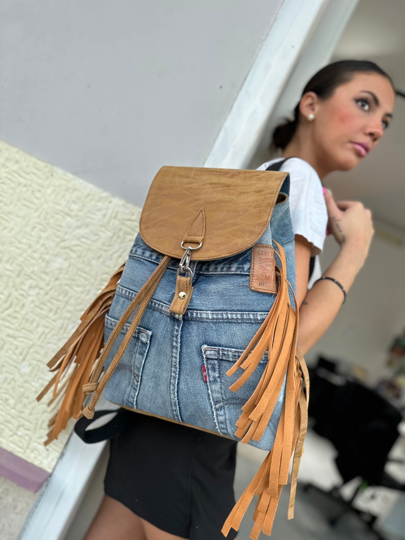 Crimea jeans/leather backpack
