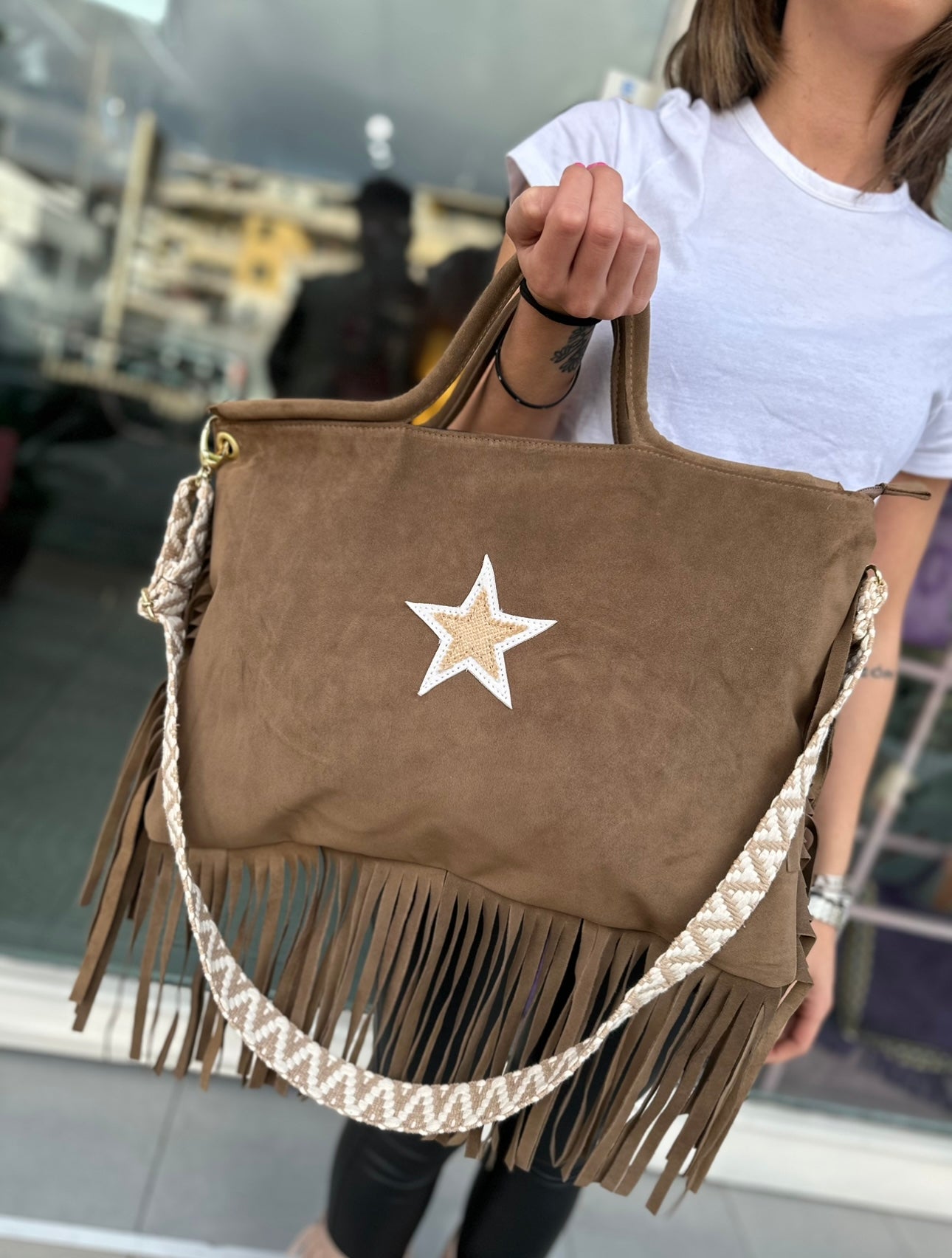 Jumbo Star bag in dove grey suede