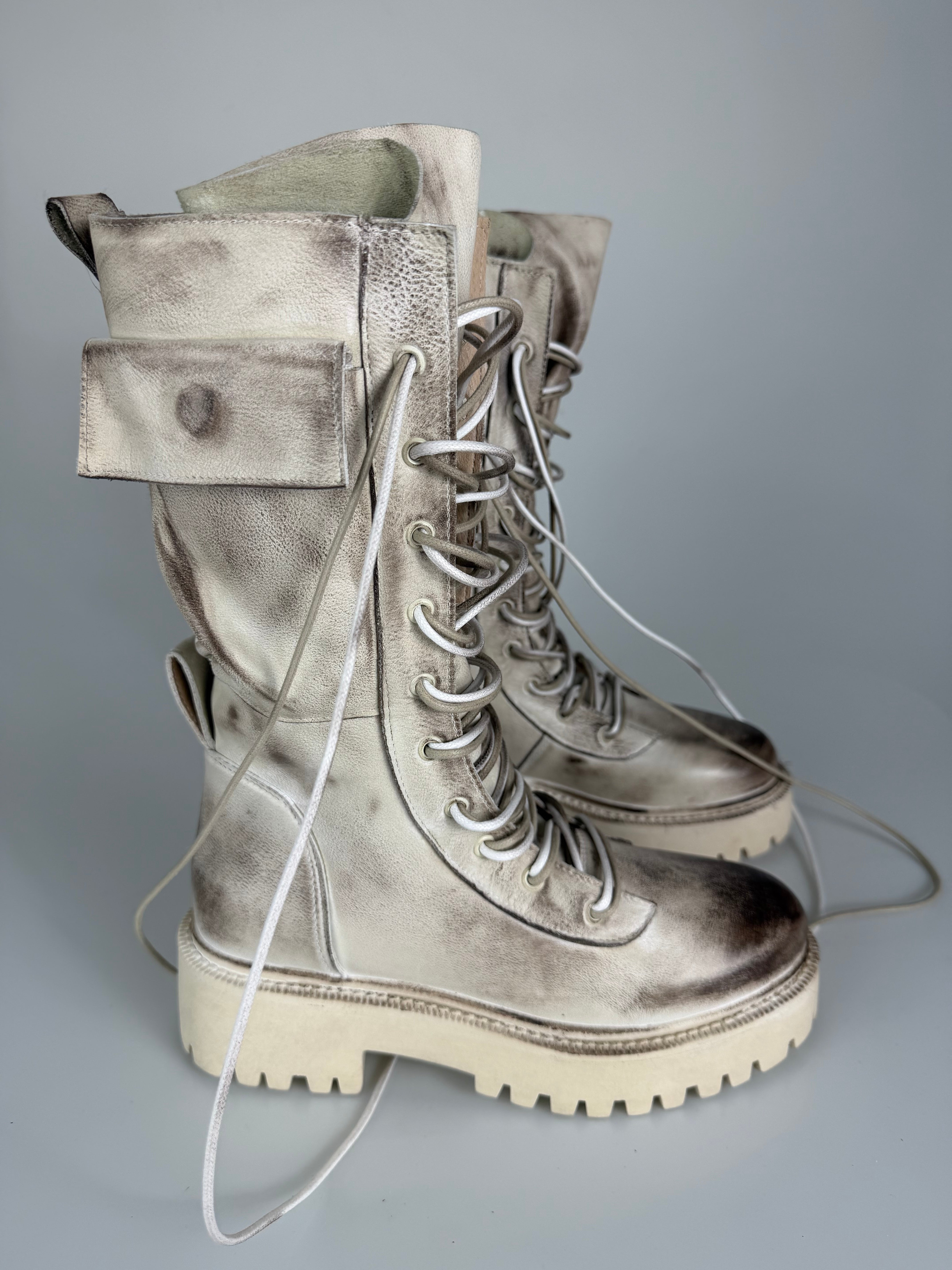 Anfibio ginny pelle sporcata crema