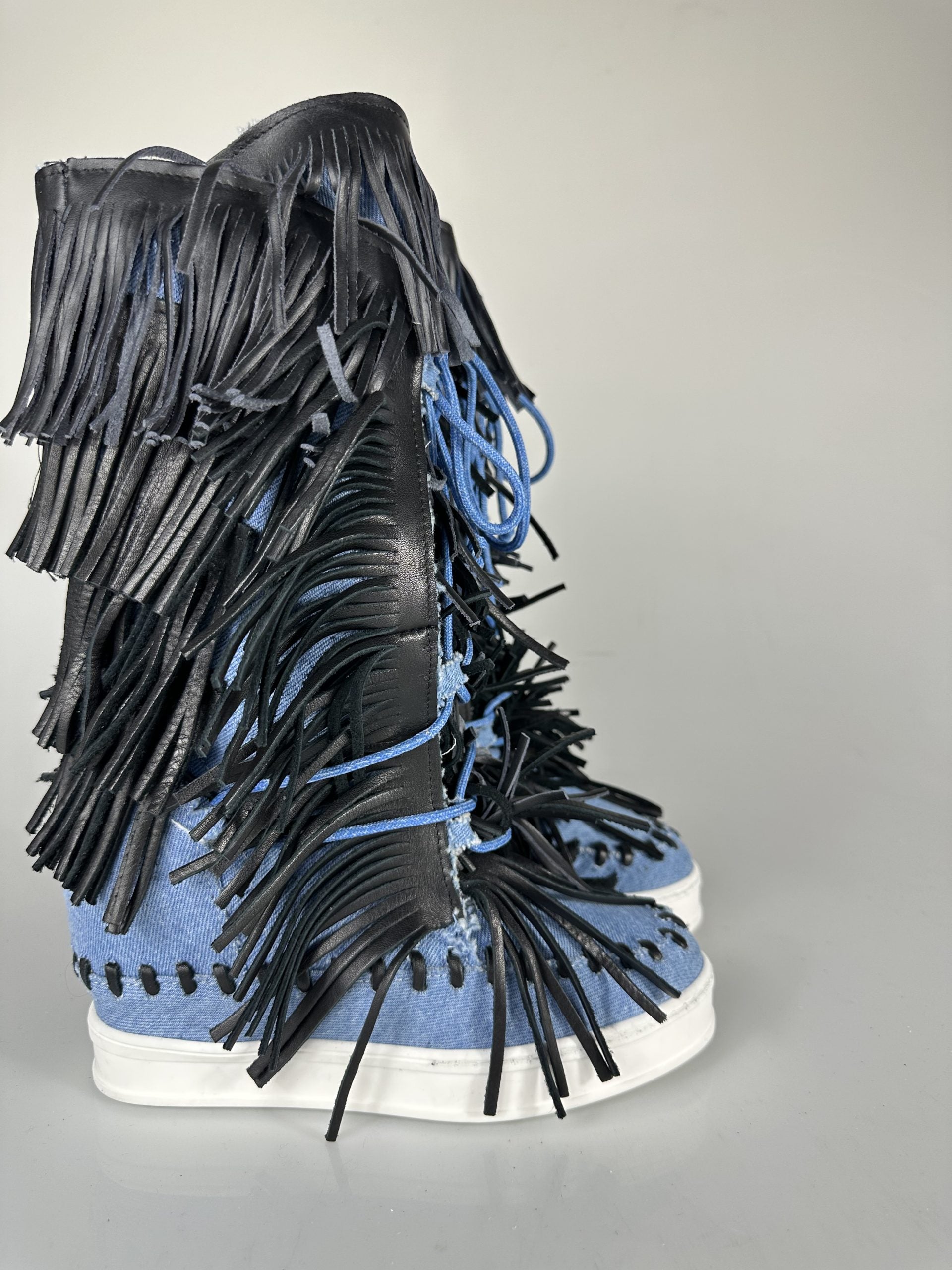Regolar jeans rip pelle nero
