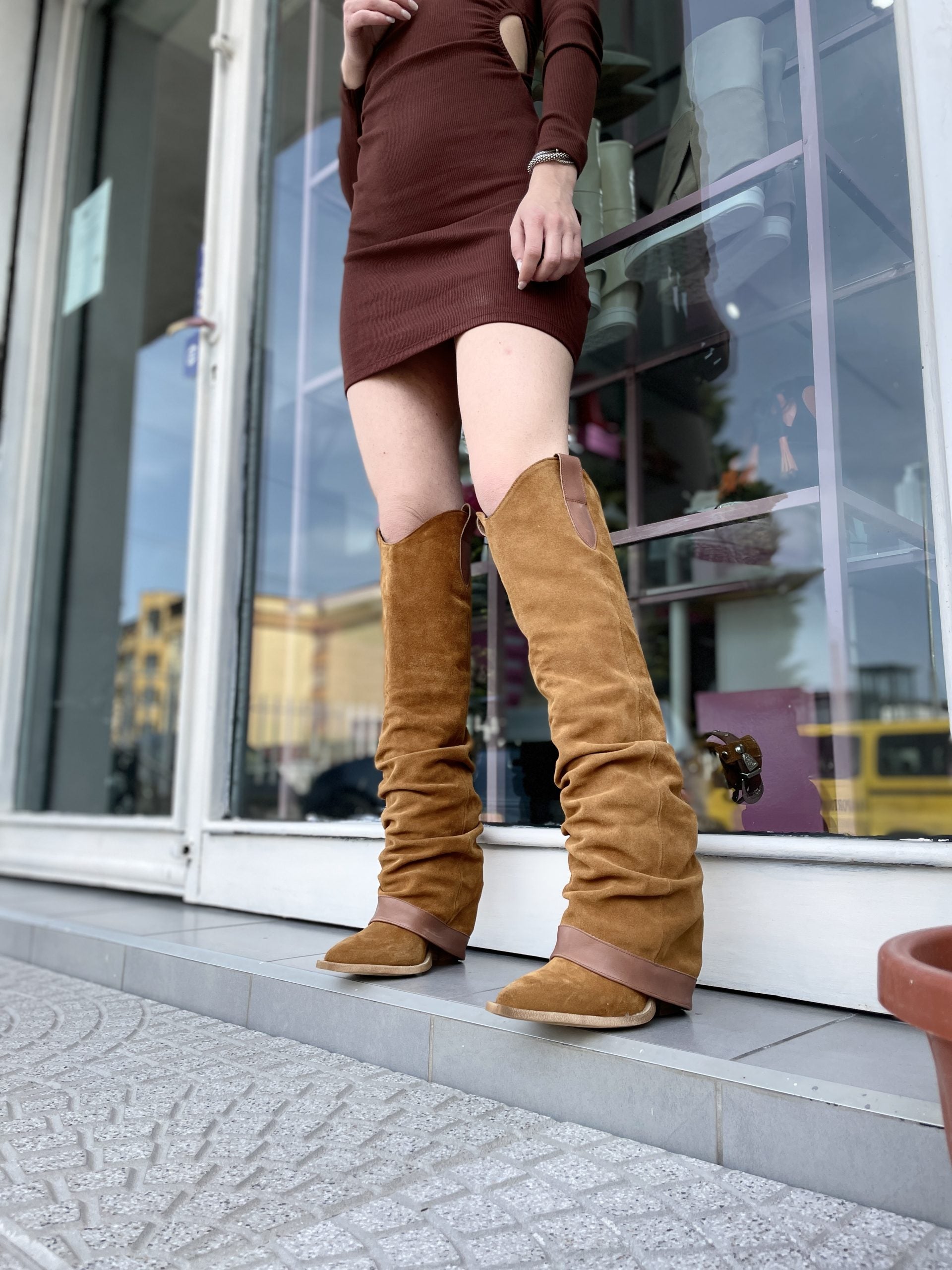 Gabriella clinging to the leather