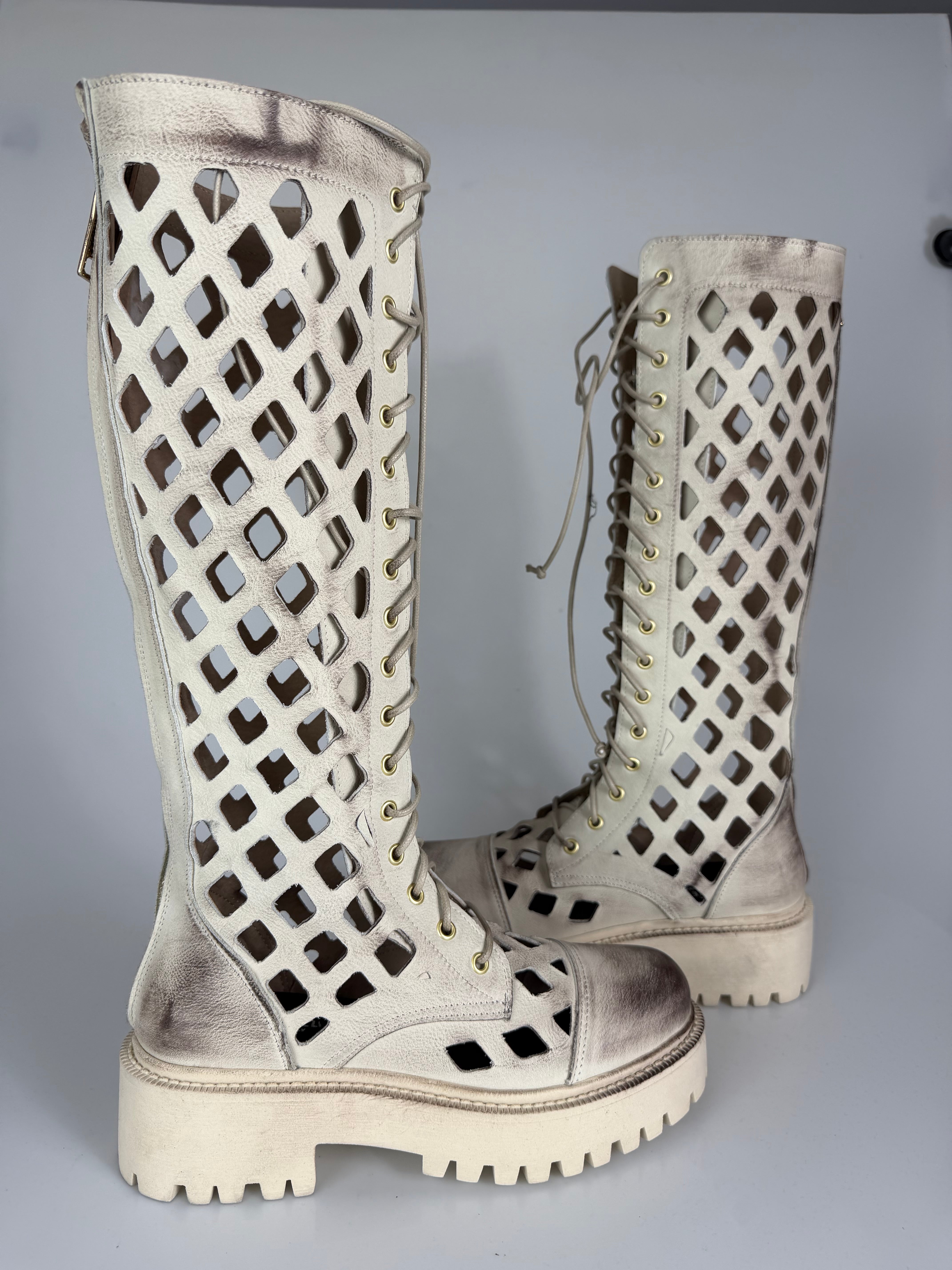 Anfibio ginny rete pelle sporcata crema