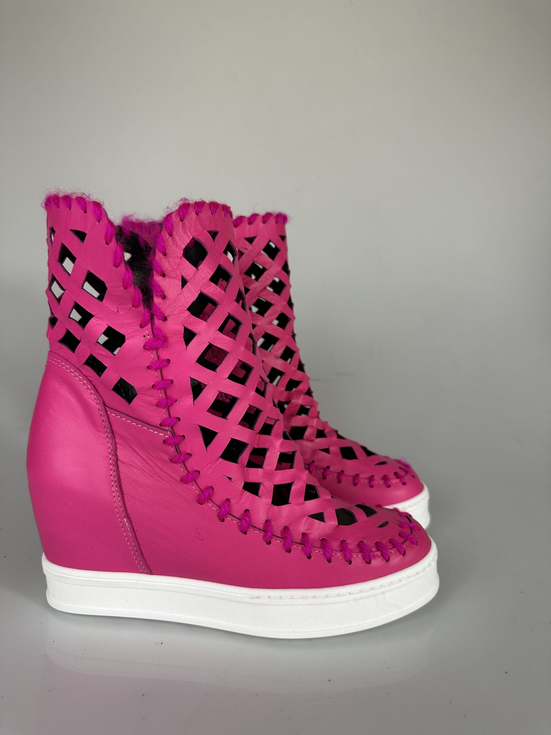 Cherry fuchsia leather square
