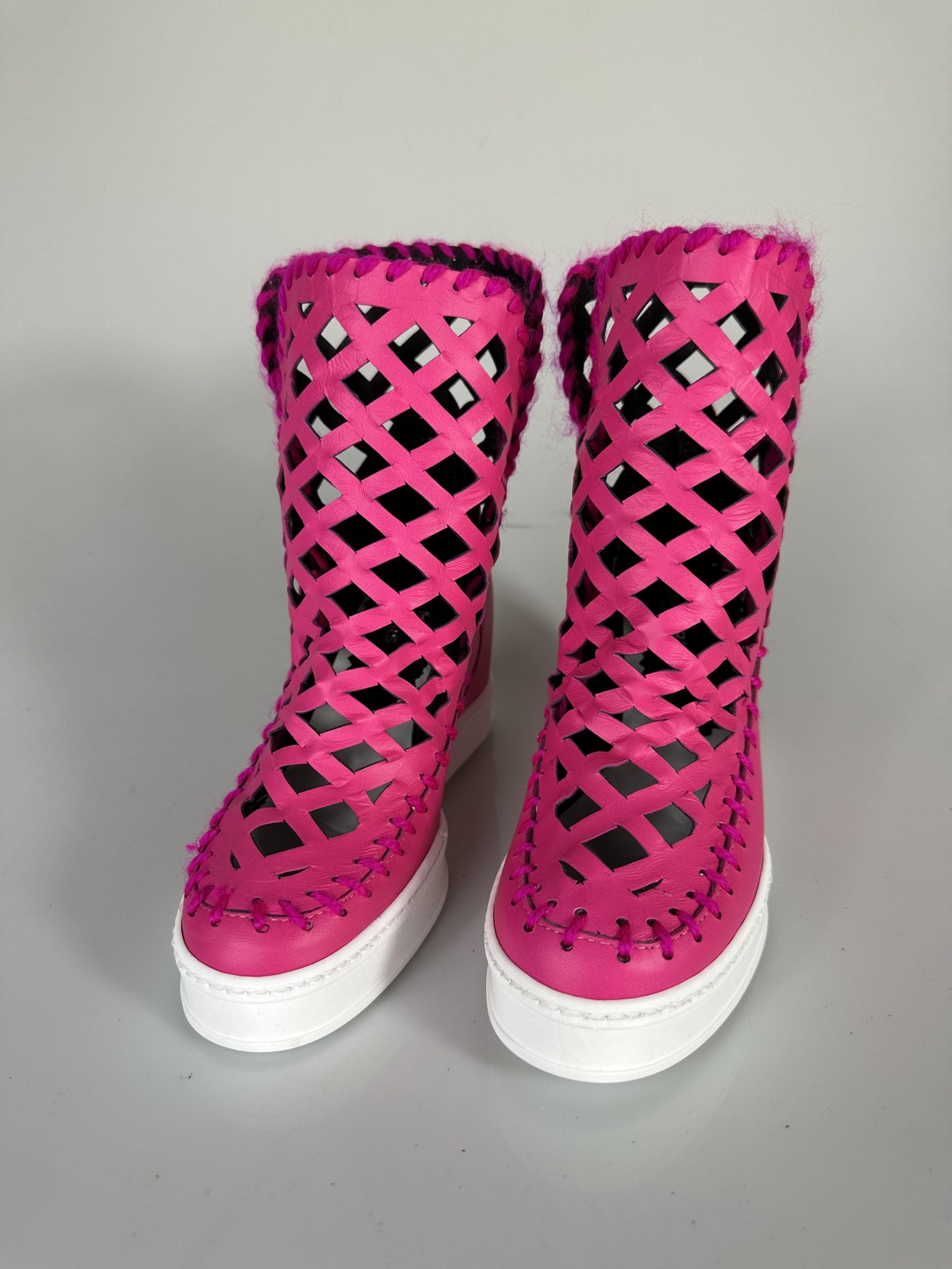 Cherry fuchsia leather square