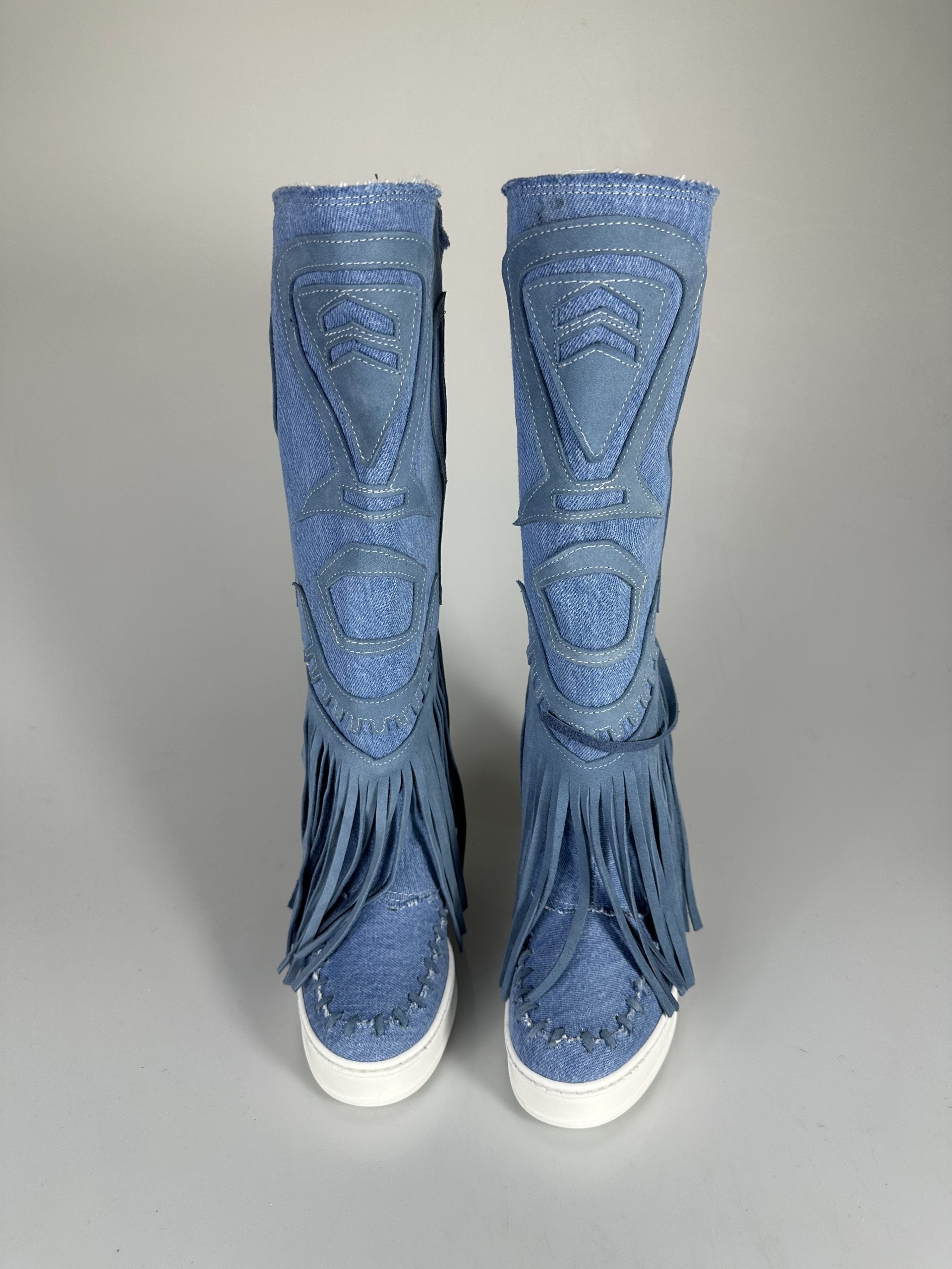 Santhoo mid jeans rip turquoise suede
