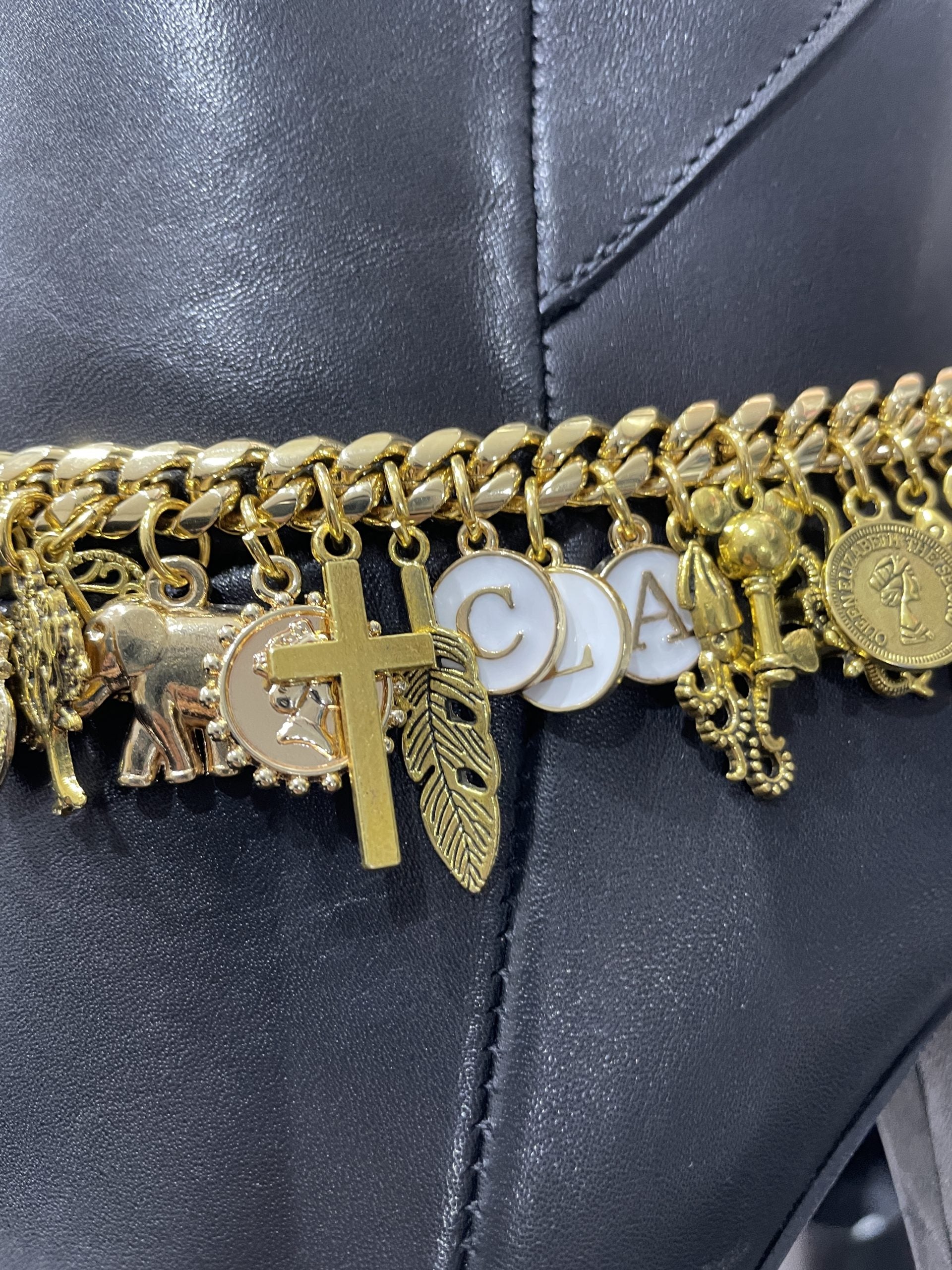 Amor black leather with gold accents with name