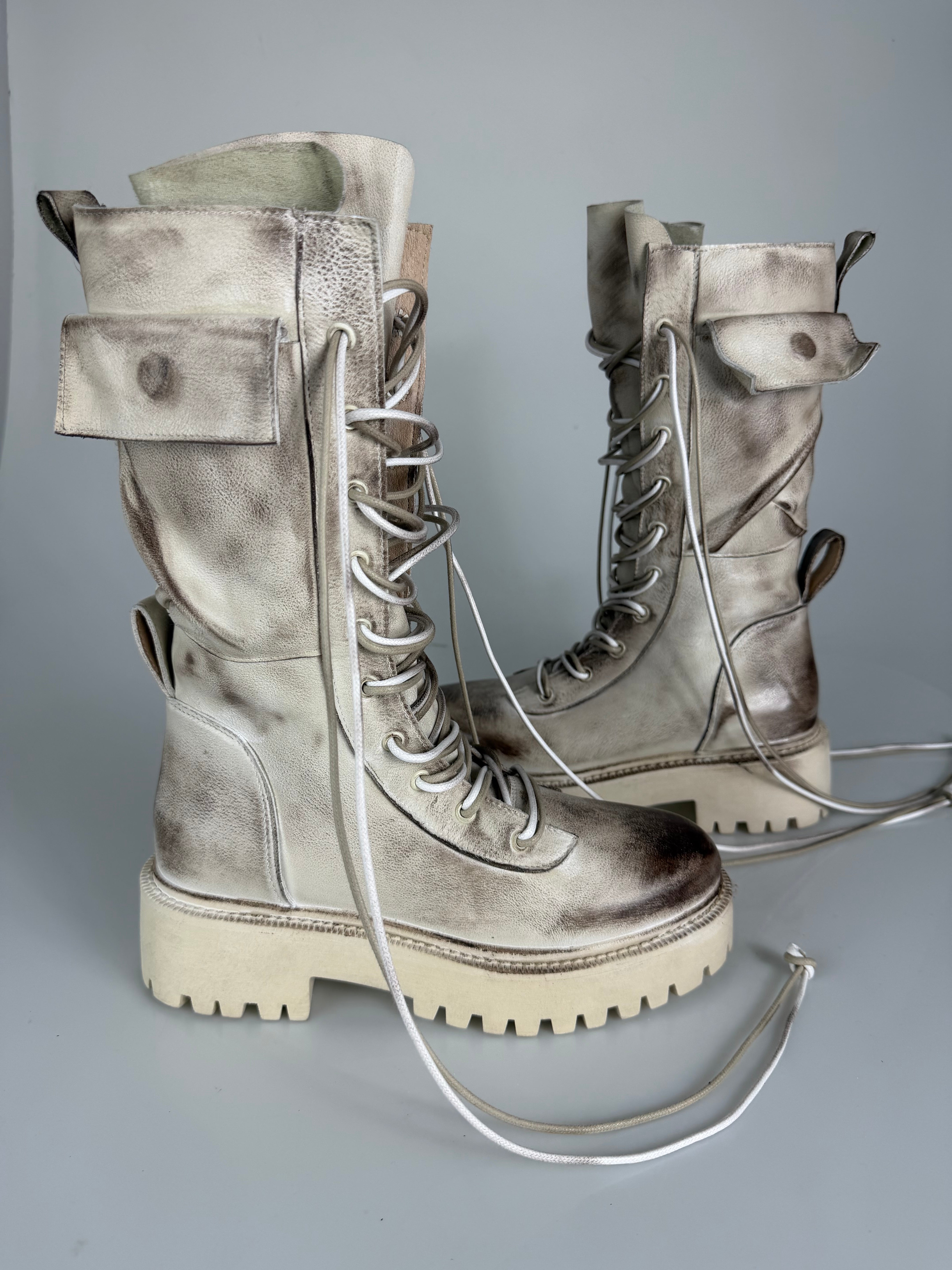 Anfibio ginny pelle sporcata  crema