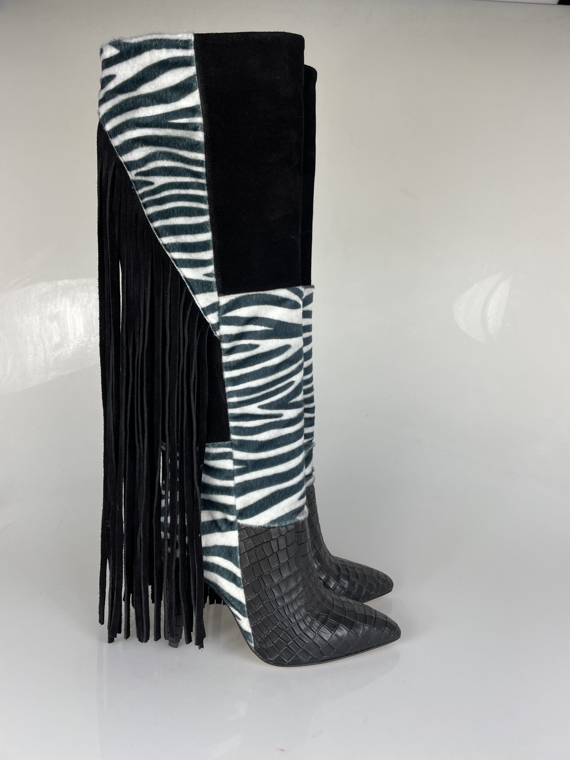 Cesare black crocodile zebra suede 1571