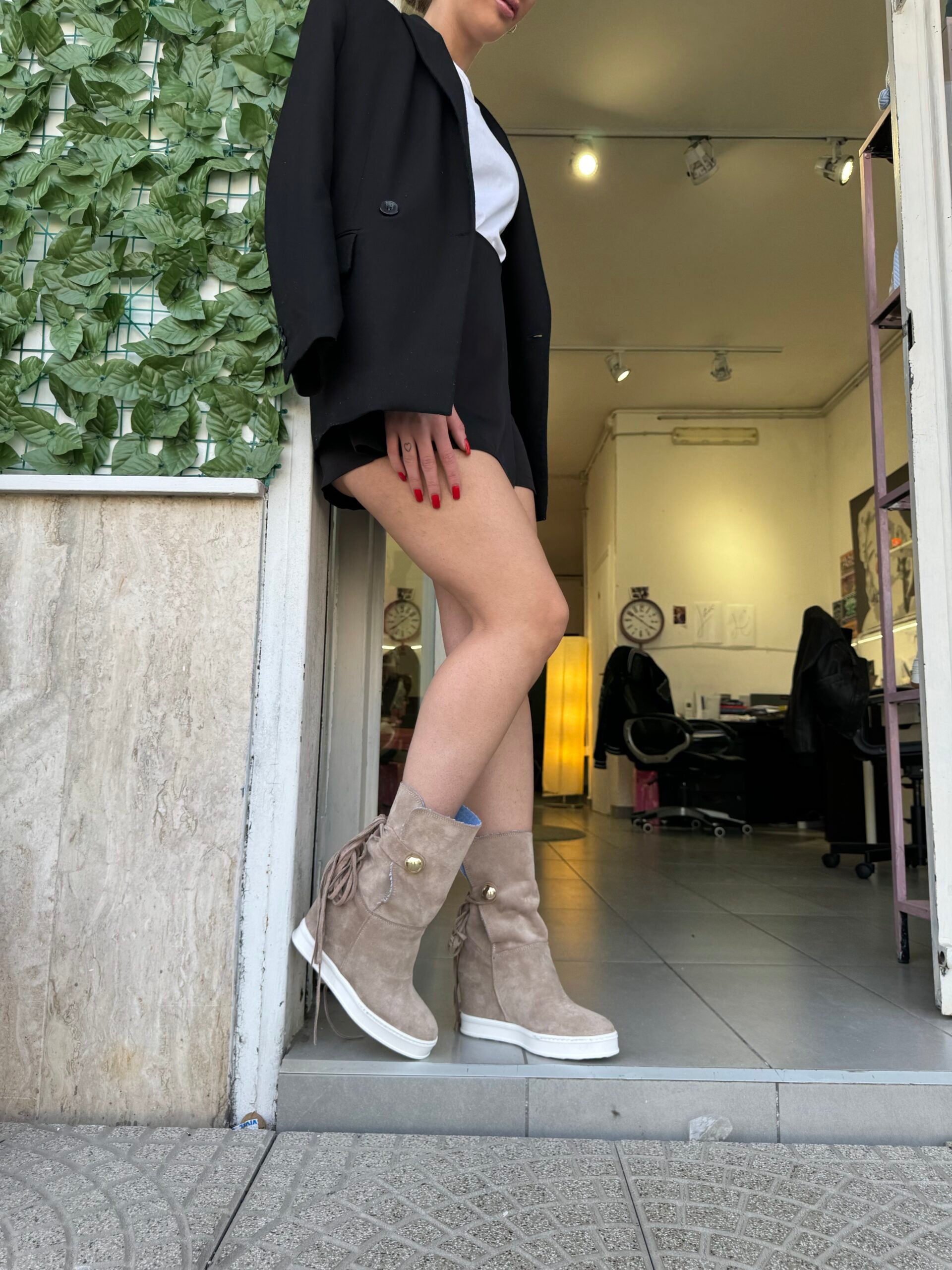 Bobo invert full up cam beige rip jeans
